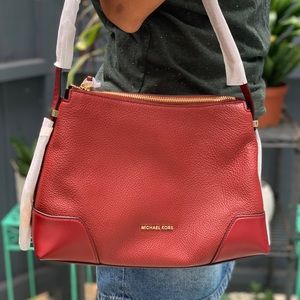 NEW! Michael Kors Red Pebbled Leather Crossbody